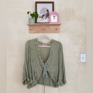 Marrika Nakk // Green tie baroque blouse with floral detail